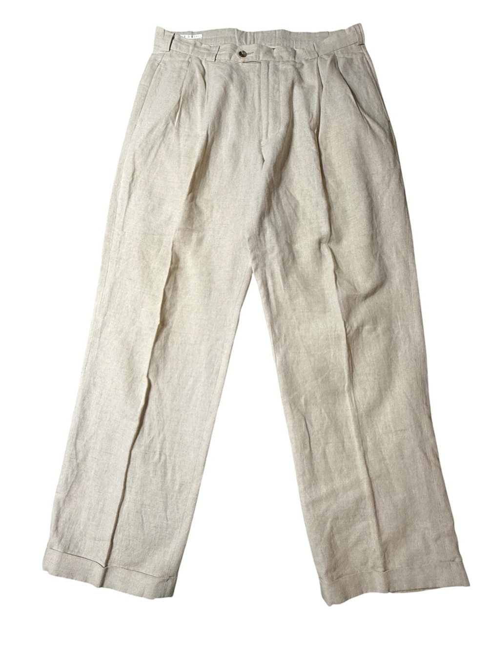 Perry Ellis Men's Beige Solid Linen-Blend Modern-Fit Dress Pants Size 36x32